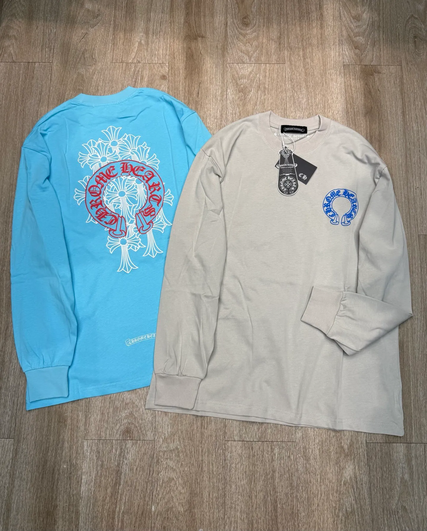 P200 Chrome Heart American luxury brand 25ss early autumn long-sleeved bottoming shirt Size: S M L Color: blue gray
